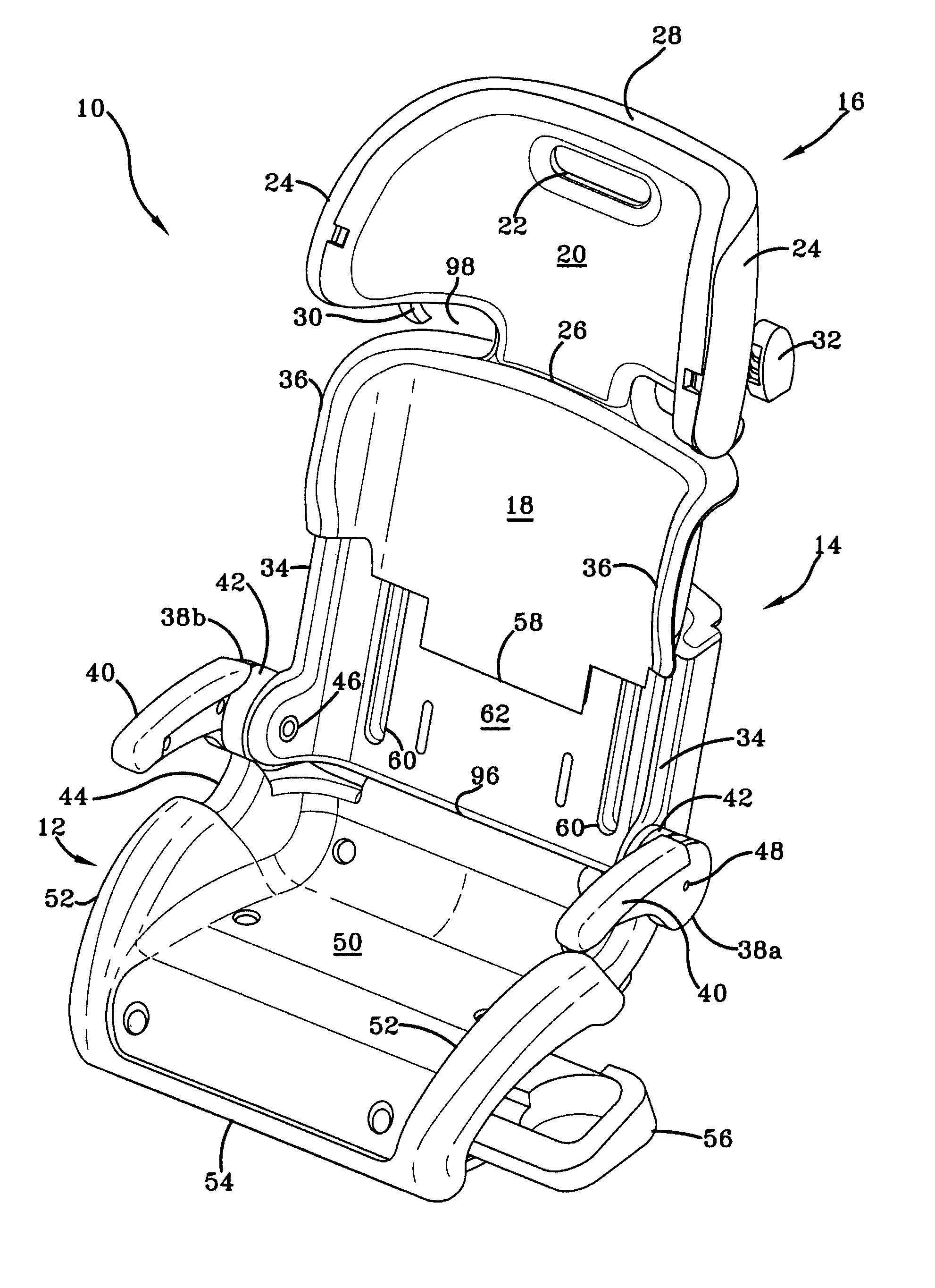 Adjustable back for a car seat