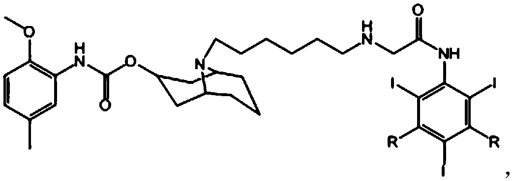 9-aza-bicyclo[3.3.1] nonane coupled iodine-rich compounds as well as preparation method and application thereof