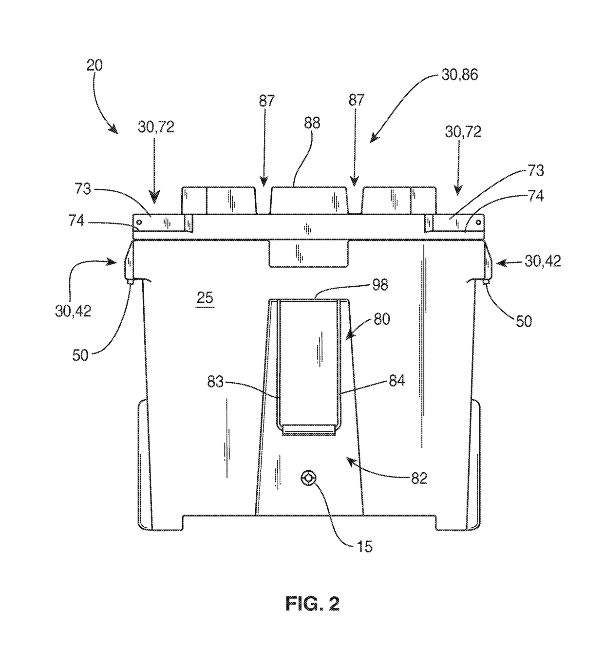 Nesting container and nesting container assembly