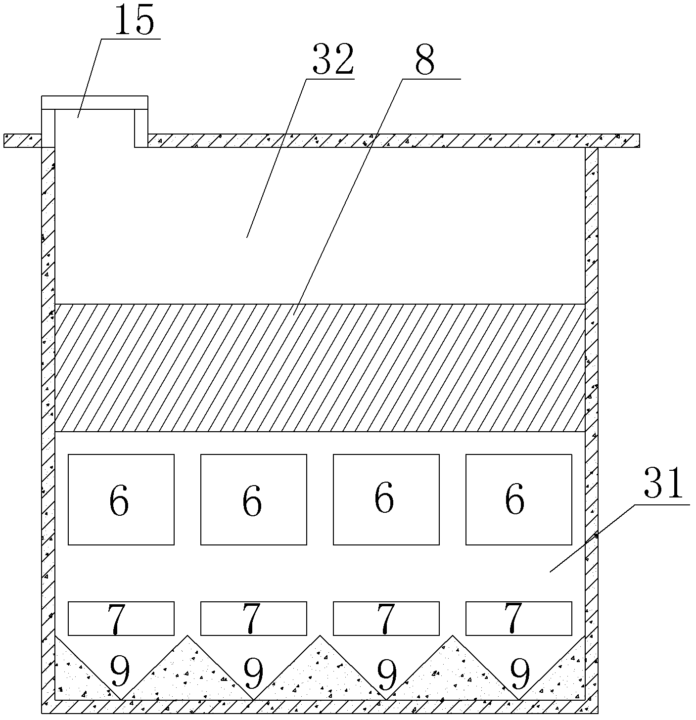 Rain sewage retention tank with function of coagulation sedimentation