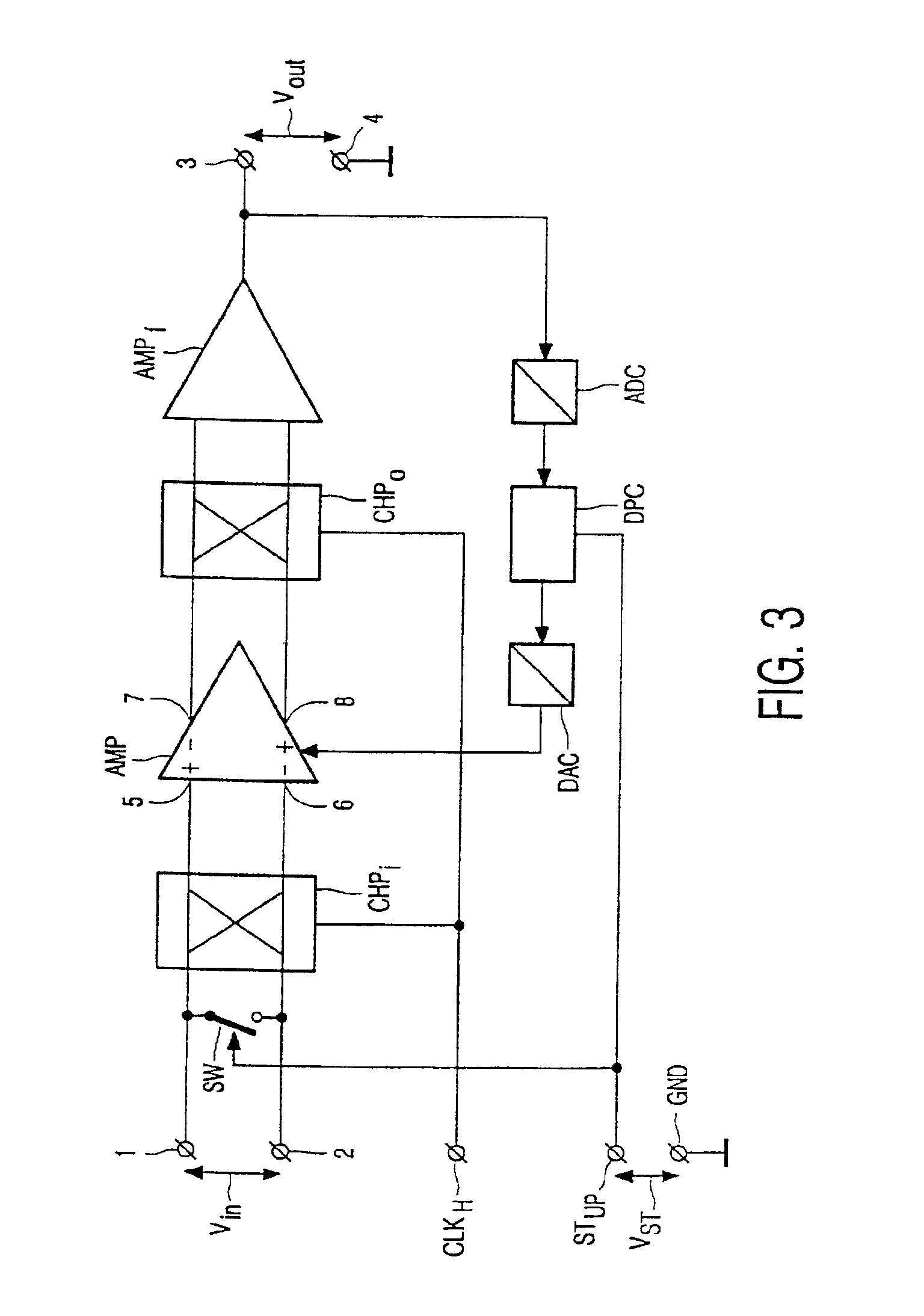 Circuit, including feedback, for reducing DC-offset and noise produced by an amplifier