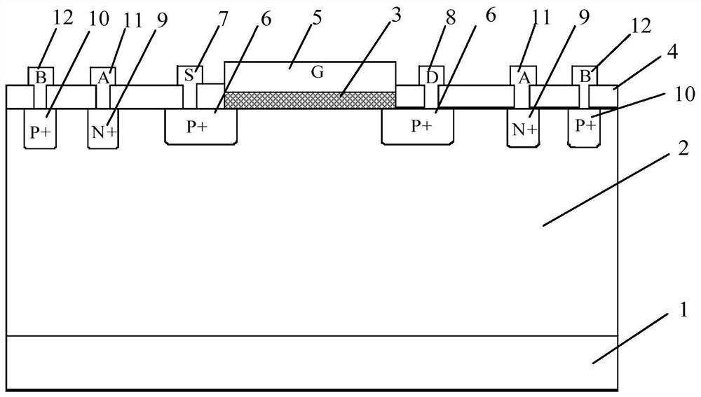 Structure for testing hot hole effect of compound MISFET device, and characterization method thereof