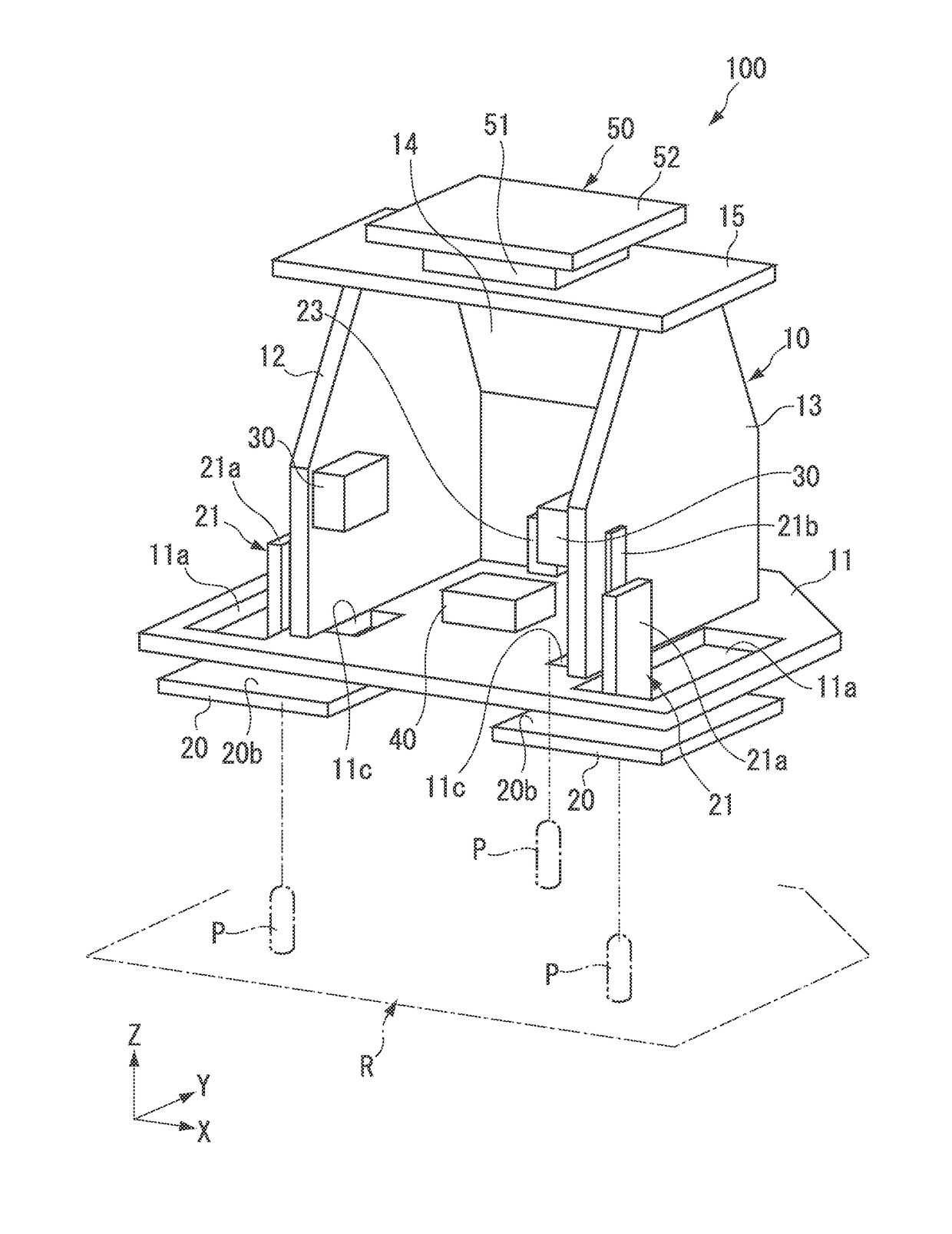 Teaching apparatus, transport system, and method for measuring positioning pins