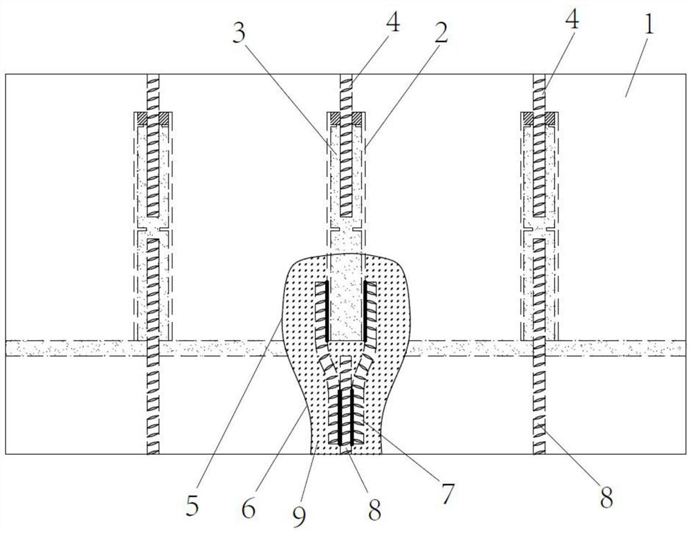 A reinforcement structure and construction method for the truncated connecting steel bars in the sleeve