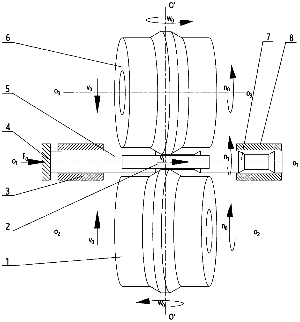 Shaft part two-roller flexible oblique rolling forming device and method