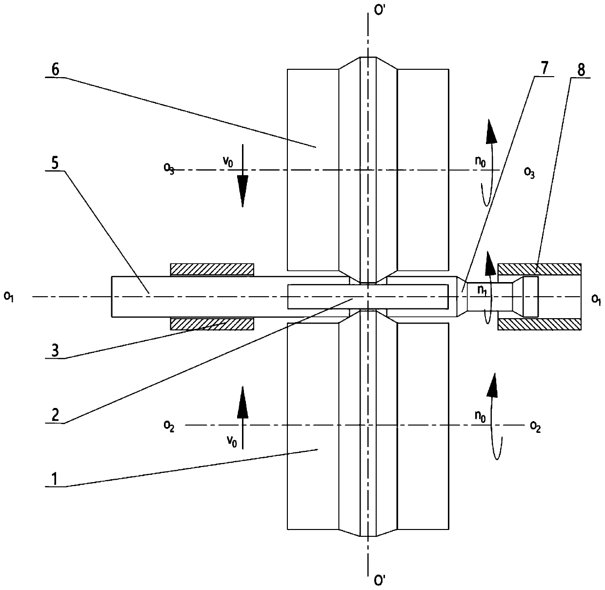 Shaft part two-roller flexible oblique rolling forming device and method