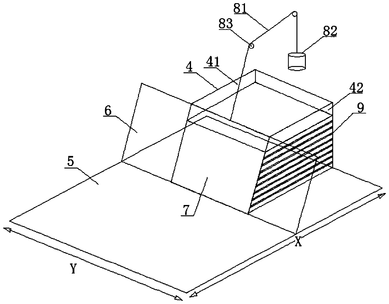 Inclined boundary shaping device and sand box simulated inclined boundary experiment device and method