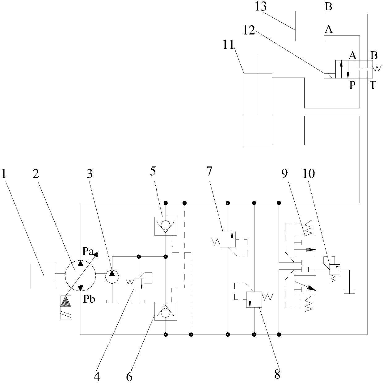 Hydraulic loop of pump-controlled single rod piston cylinder