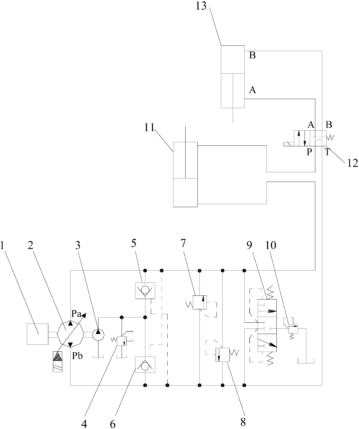 Hydraulic loop of pump-controlled single rod piston cylinder