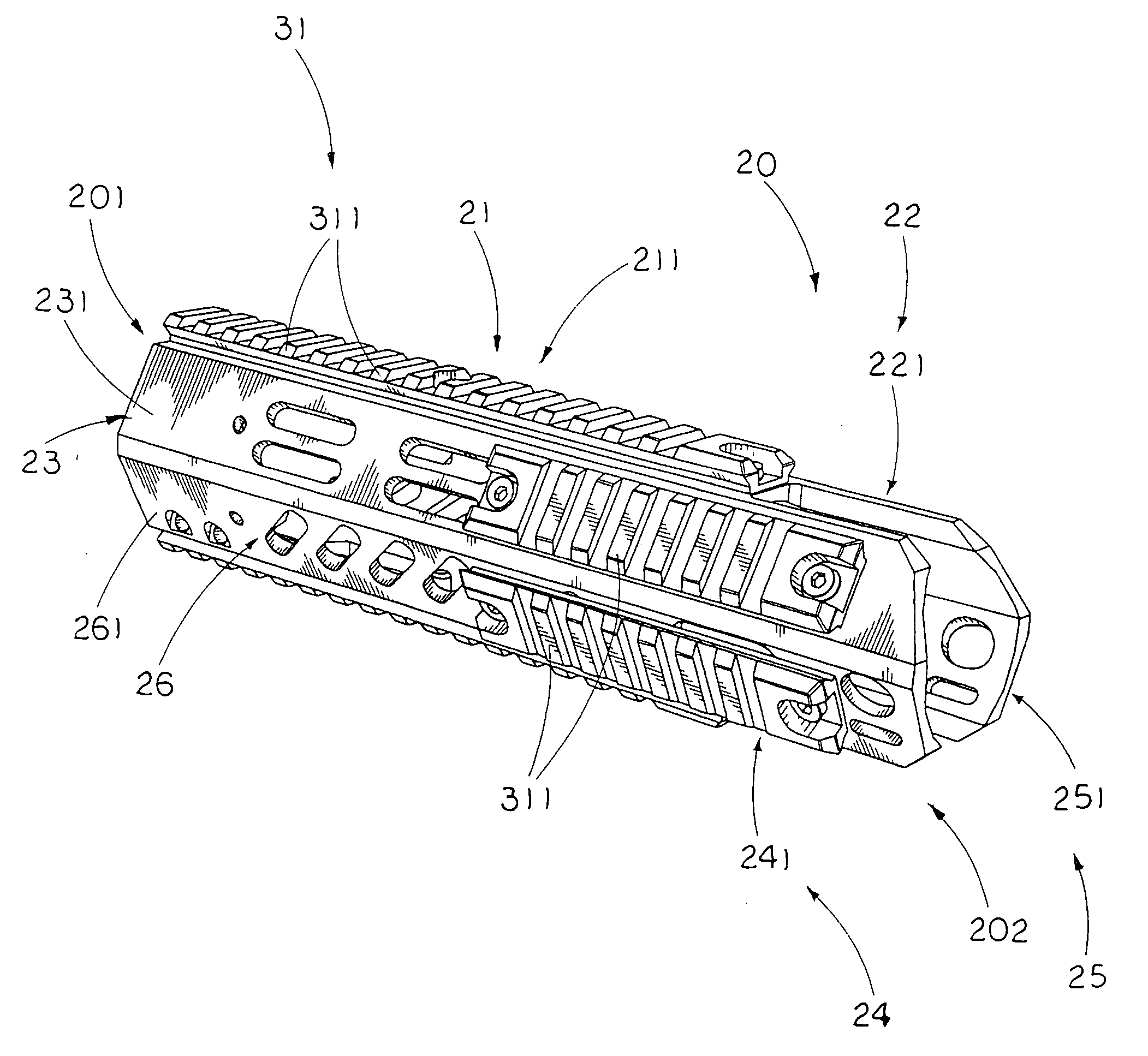 Rail arrangement for firearm