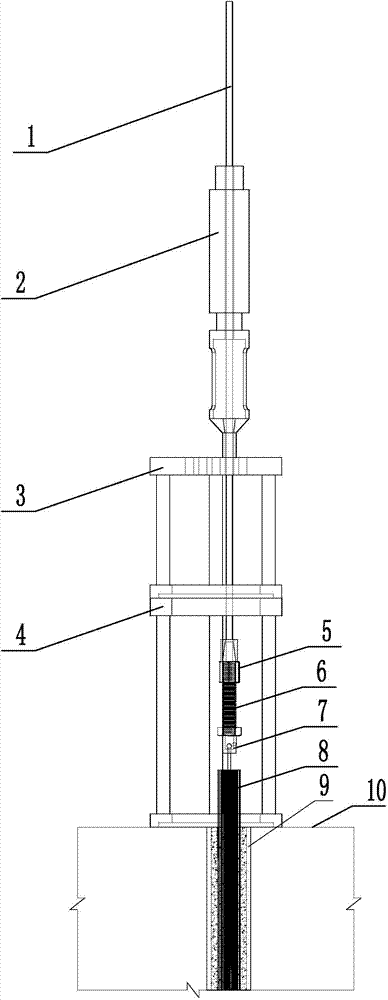 Steel wire drawing and hole cleaning device assembly for replacing old lifting rod of arched bridge pre-stressed boom and method for dismounting old lifting rod