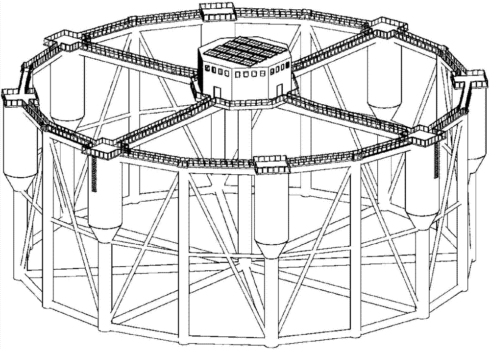 Semi-submersible aquaculture platform used in deep open sea