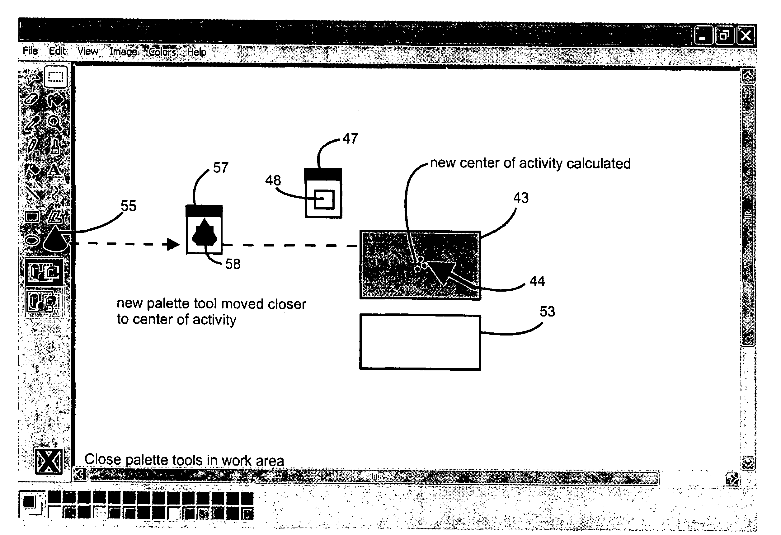 Computer controlled user interactive display interface for accessing graphic tools with a minimum of display pointer movement