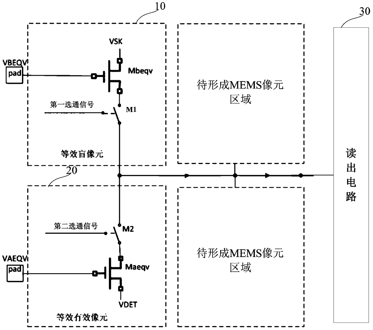 A pixel equivalent circuit and testing method of an area array infrared detector