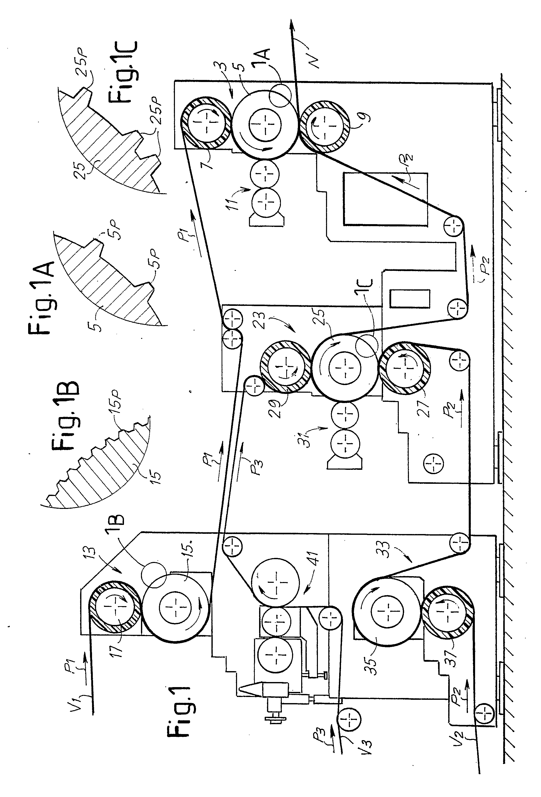 Multi-ply paper product or the like, method for the production thereof and relative system