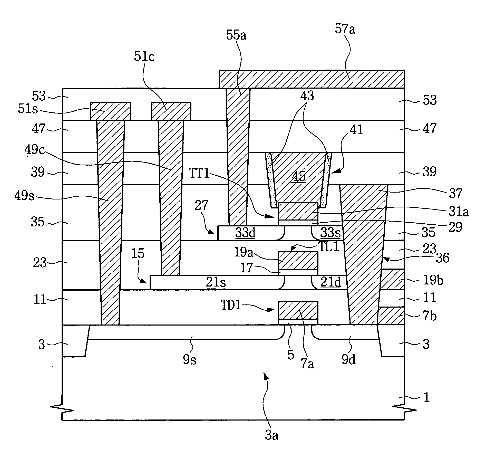 Semiconductor device having a plurality of stacked transistors and method of fabricating the same