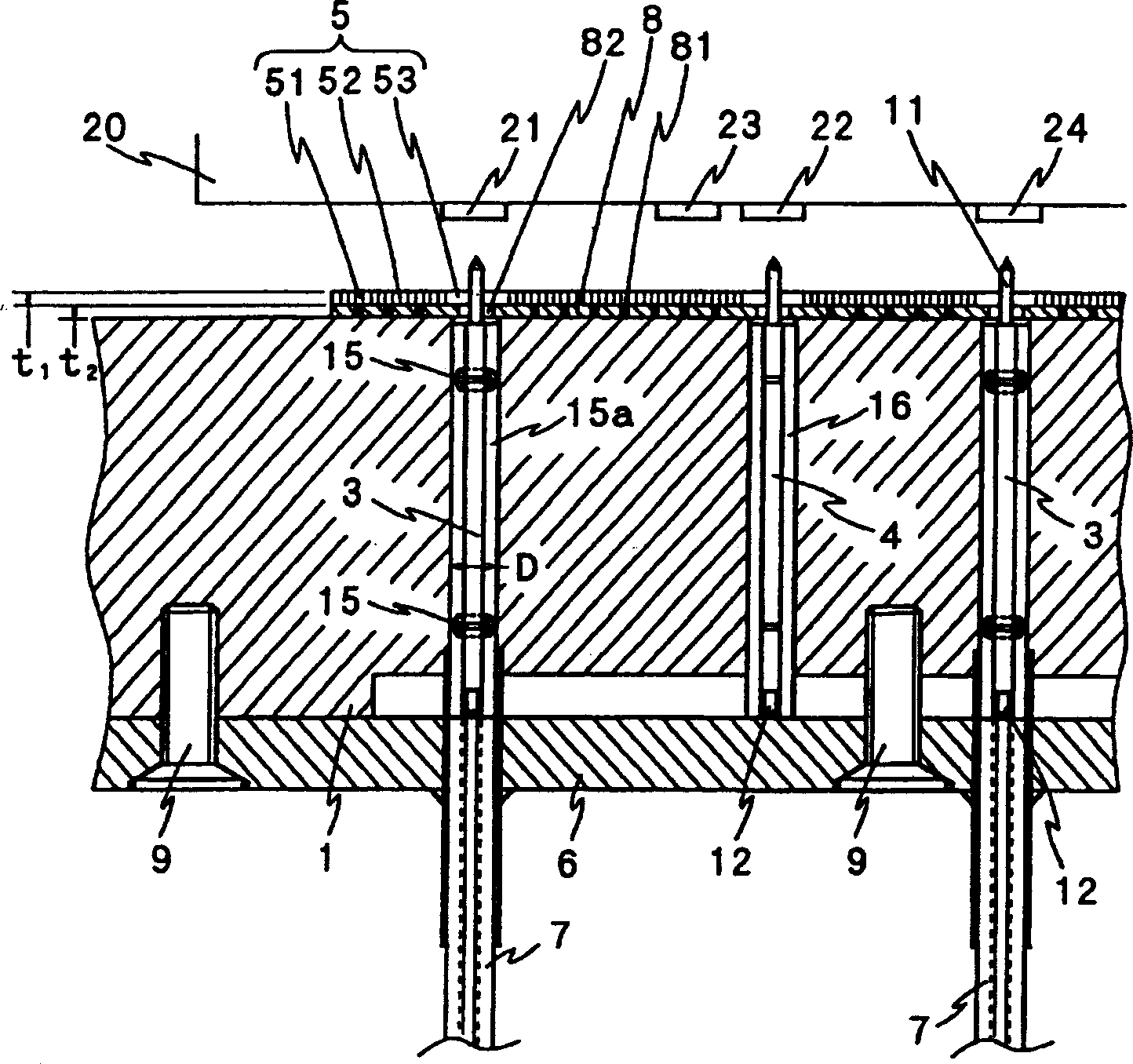 Inspection jig for radio frequency device ,and contact probe imcorporated in the jig