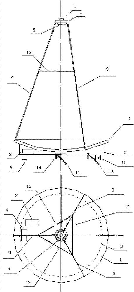 Power density adjustable film reflecting and condensing space solar energy collecting station