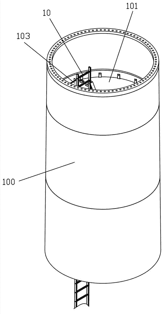 Ladder stand safety protection device on top of tower of wind driven generator