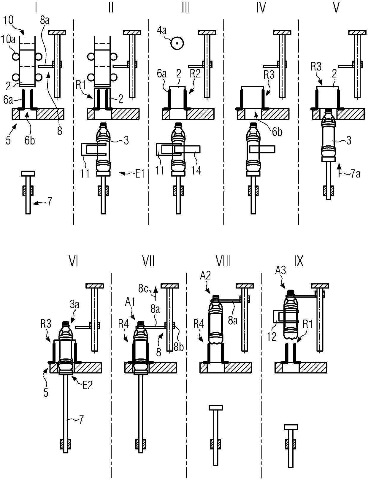 Method and device for labelling containers with stretch sleeves