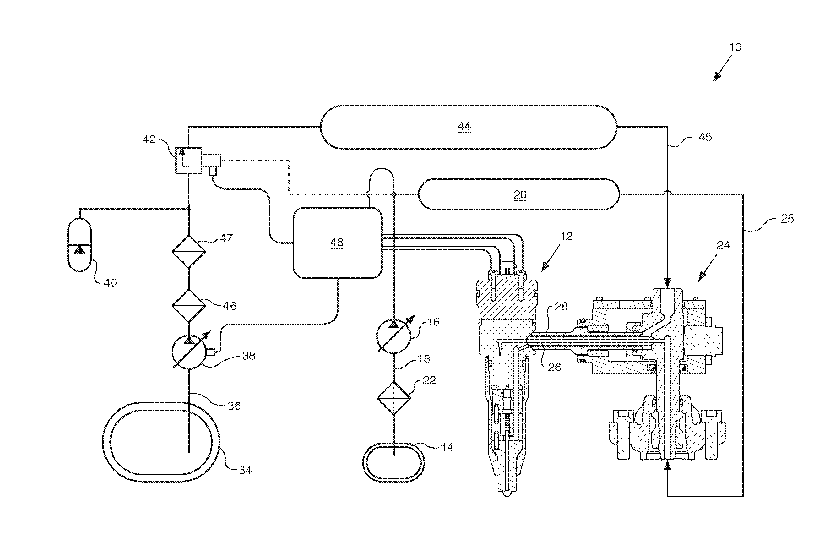 Dual fuel injector for a common rail system