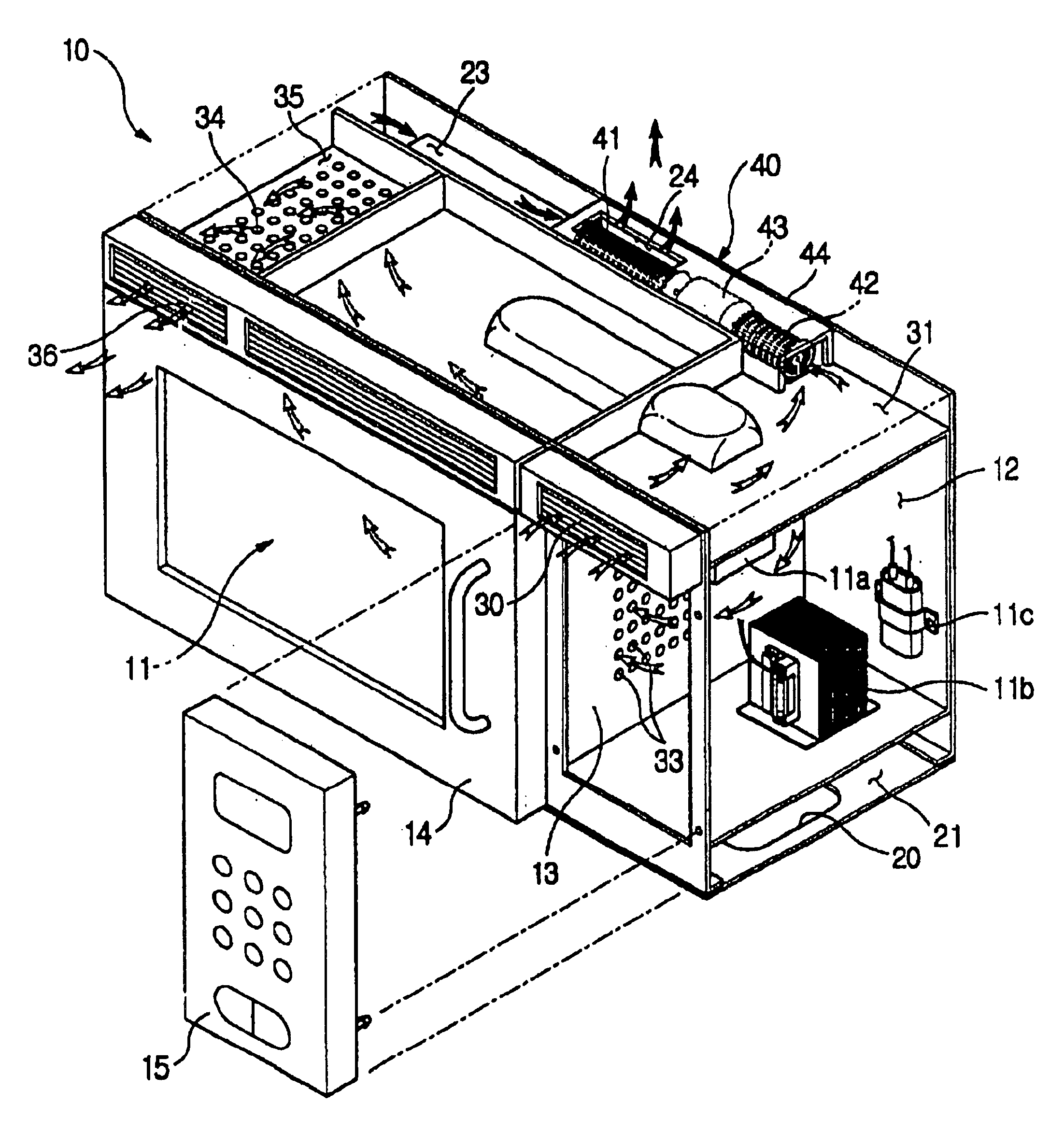 Exhaust and ventilation system for mountable type microwave oven