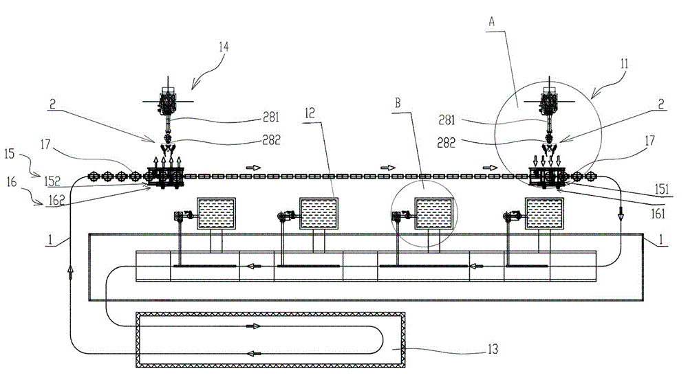 Workpiece feeding and discharging device of water heater inner container automatic spraying and acid pickling system and water heater inner container automatic spraying and acid pickling system