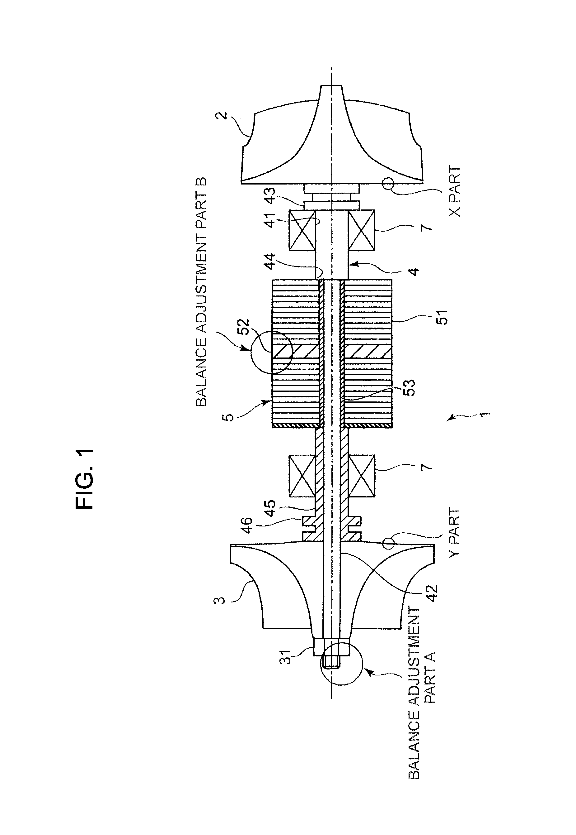 Structure and method for adjusting balance of turbocharging device incorporating electric motor