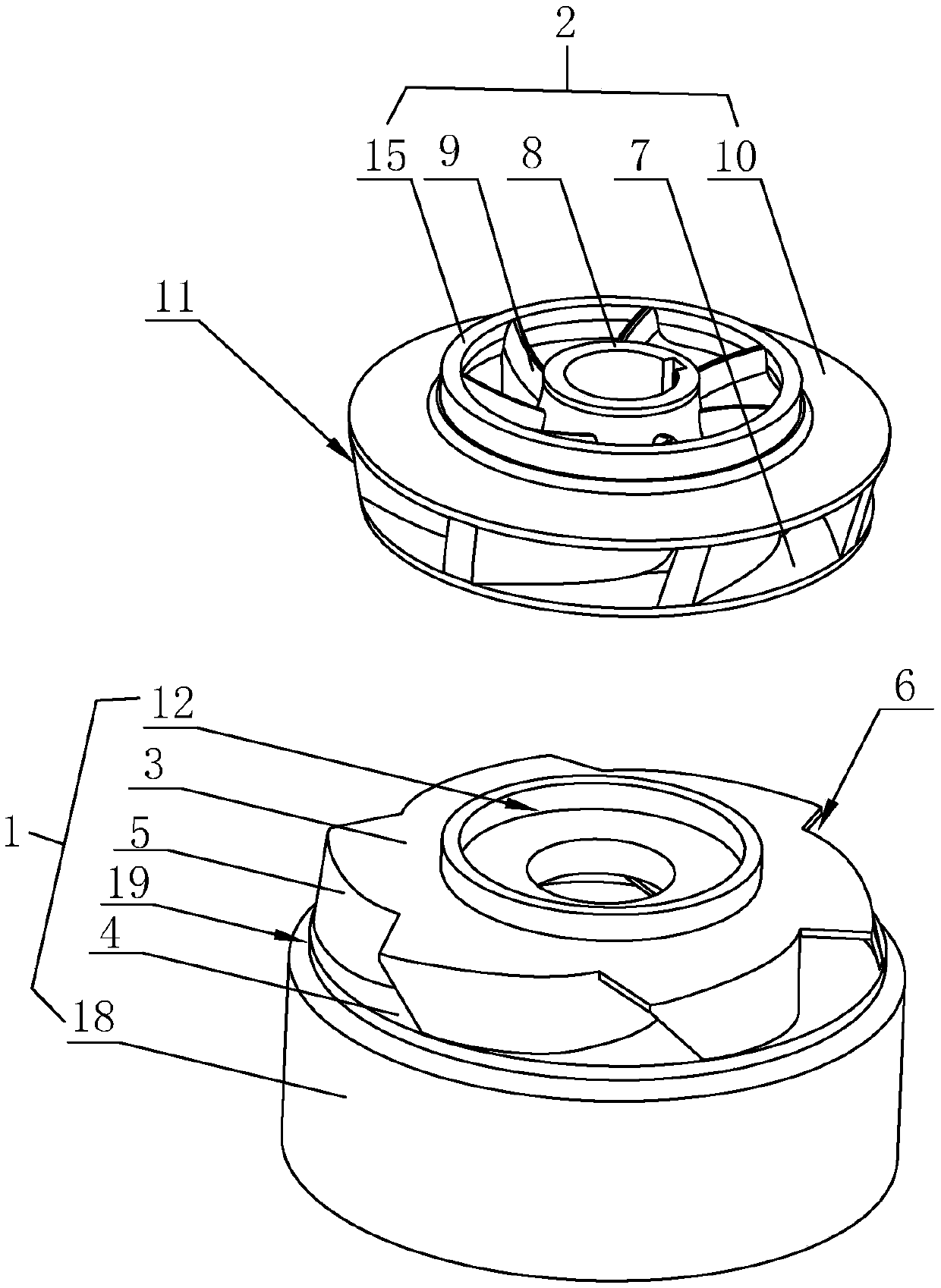 Multi-stage pump middle section double-impeller slope flow channel