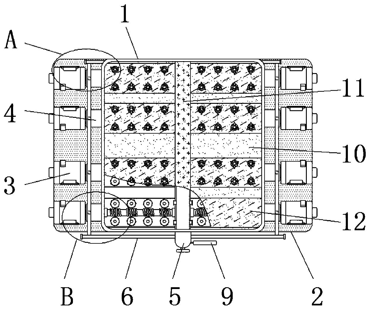 Chain track quenching device controlling quenching strength based on ventilation quantity