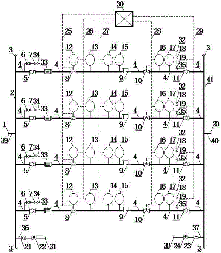 Gas conveying pipeline metering and pressure adjusting device and method