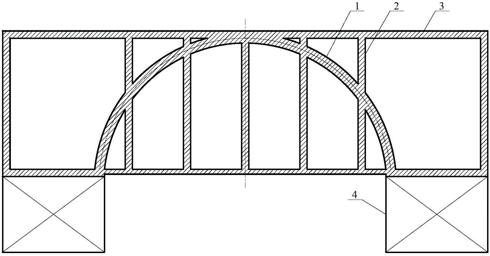 Light-weight machine tool transverse beam with reinforced arched rib plate