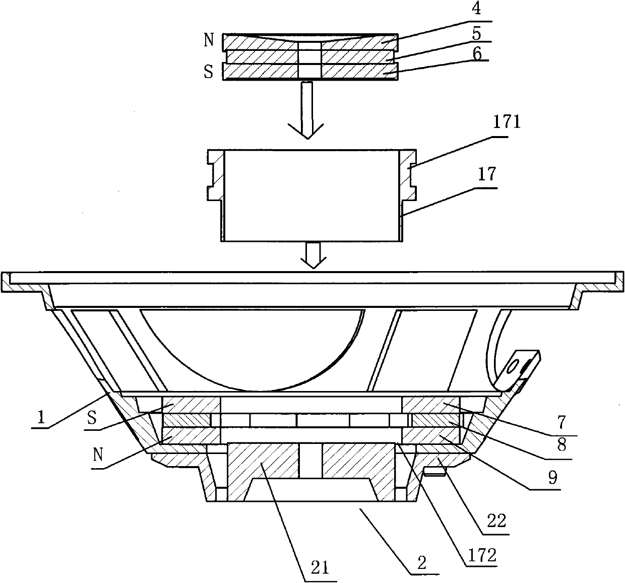 Process method for loudspeaker with compound magnetic circuit