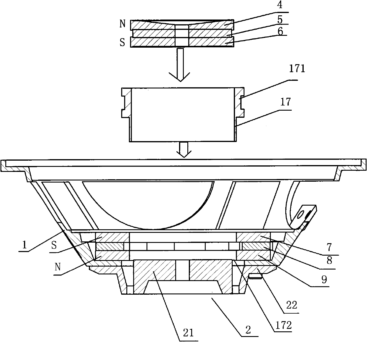 Process method for loudspeaker with compound magnetic circuit