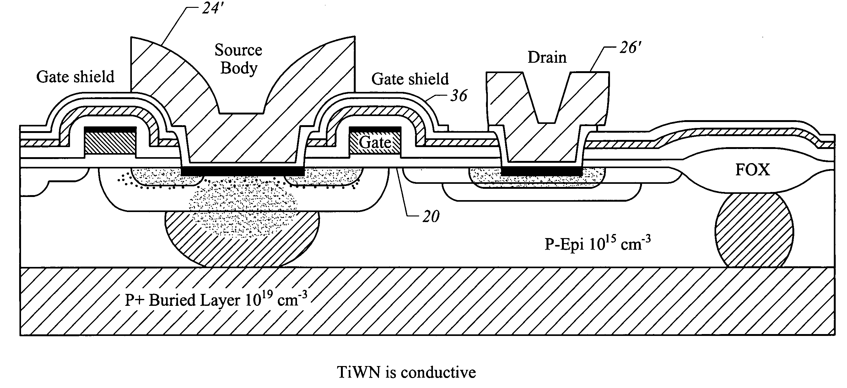 LDMOS transistor with improved gate shield