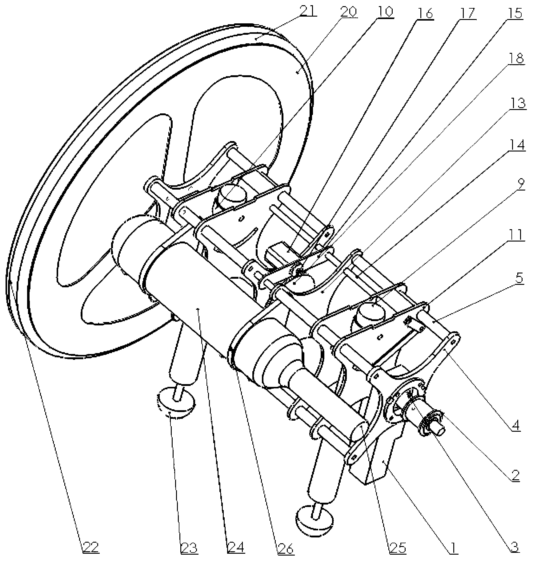 Jumping mechanism with adjustable jump-up angle for wheeled hopping robot