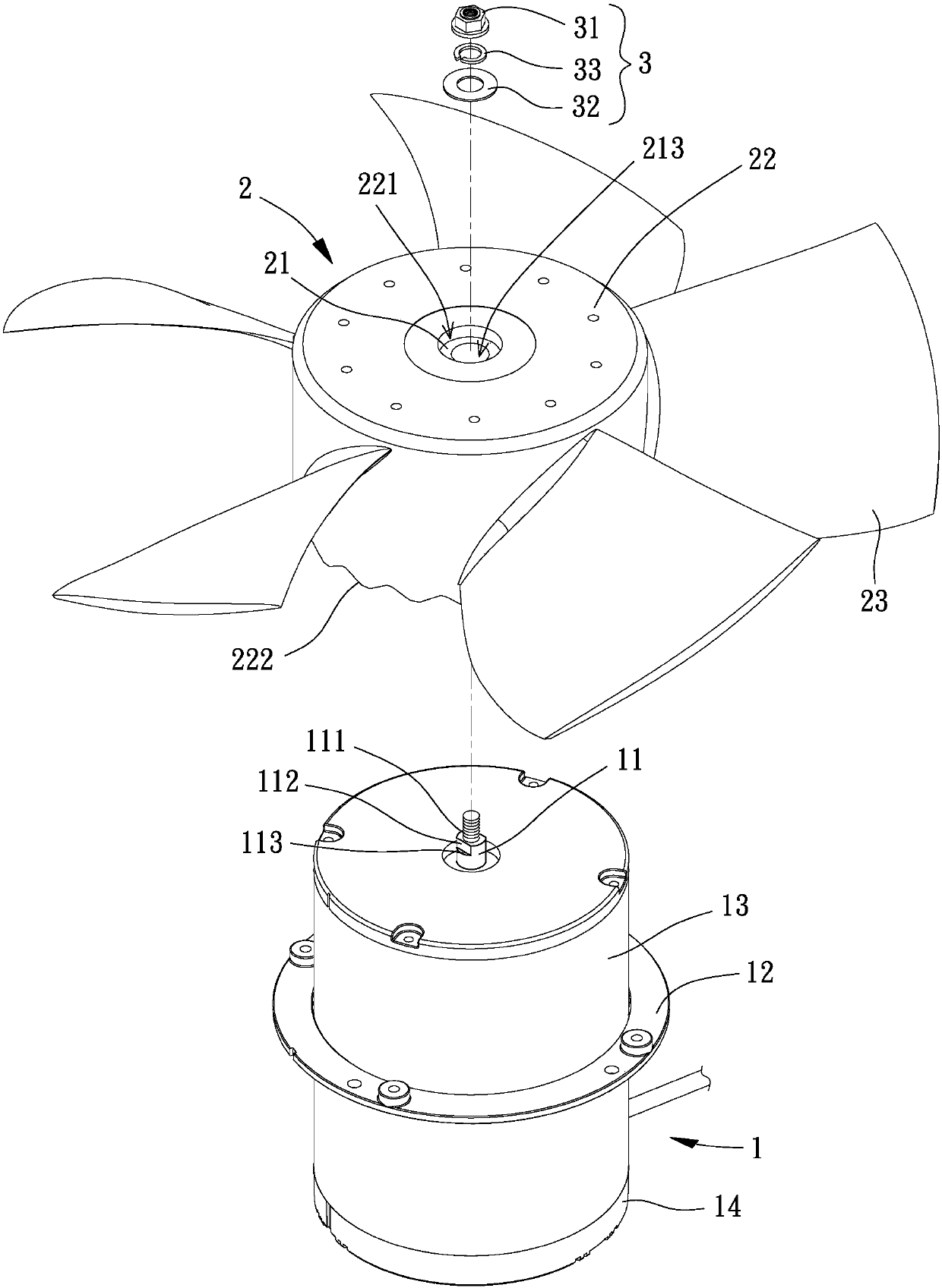 A FAN and a combination structure of a fan wheel and a rotating shaft