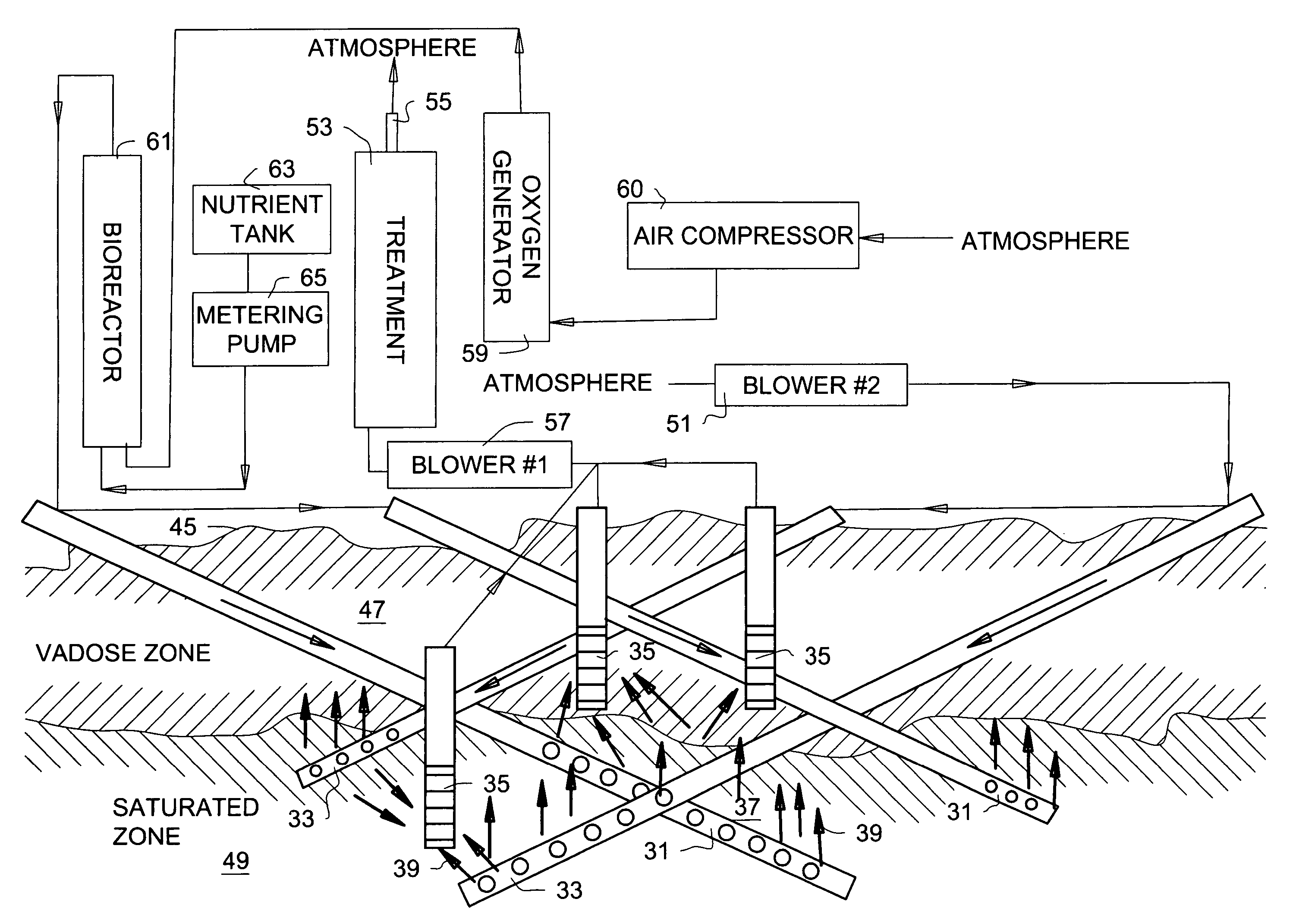 System and method for decontamination of contaminated soil in the vadose zone and/or groundwater