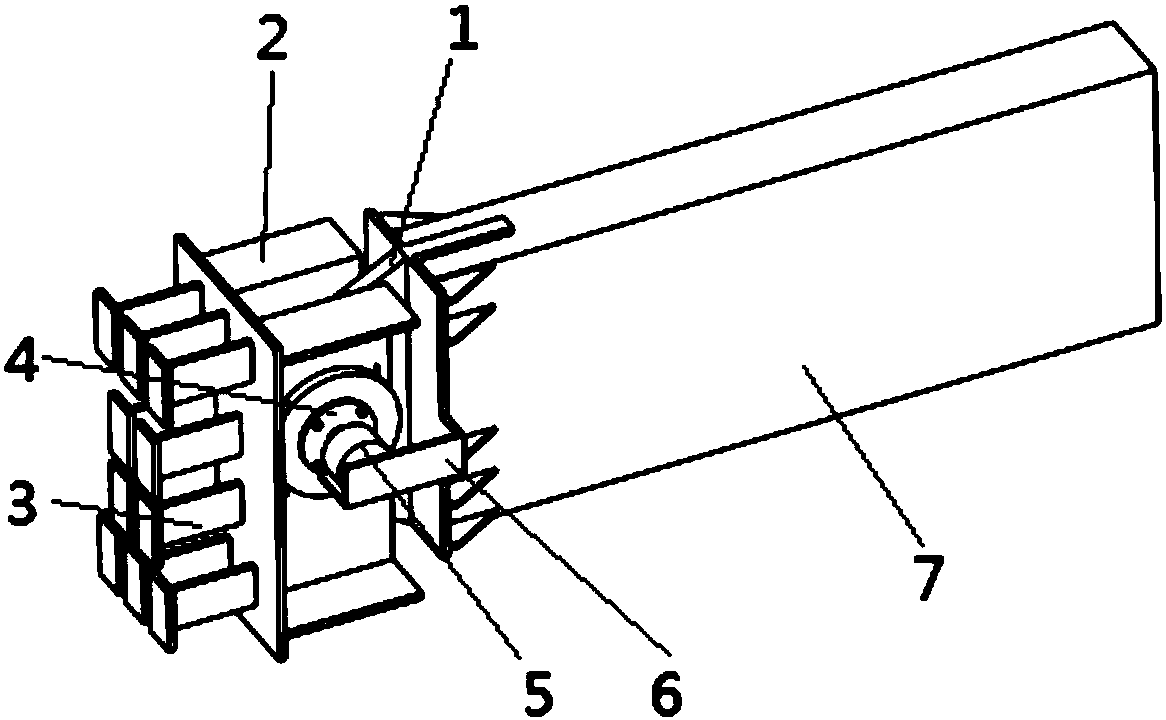 Connection node between support frame and wall of climbing tower crane and implementation method