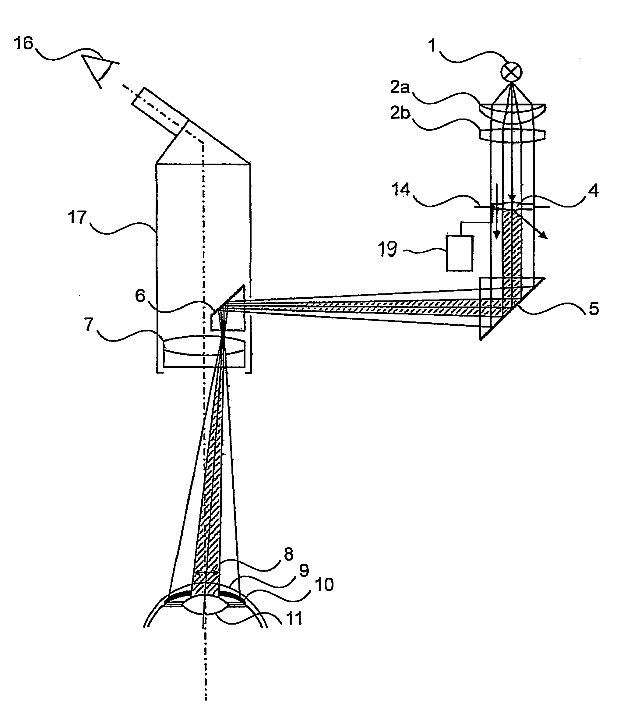 Eye-protection apparatus, in particular retina-protection apparatus, and optical element having a free-form surface for an illumination beam path, and use of an optical element having a free-form surface