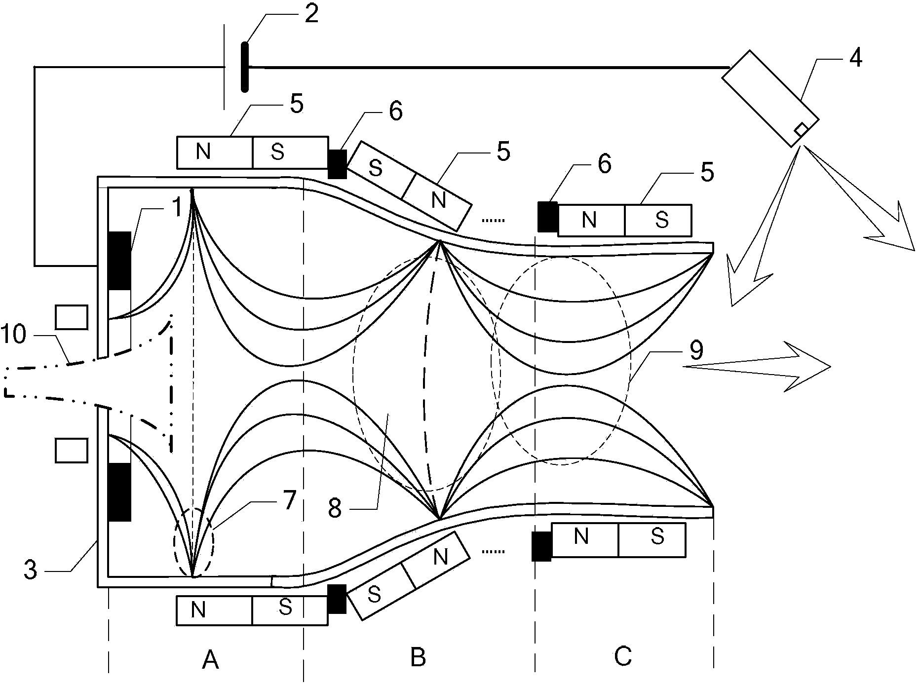 Plasma thruster based on multilevel tip cusped magnetic field