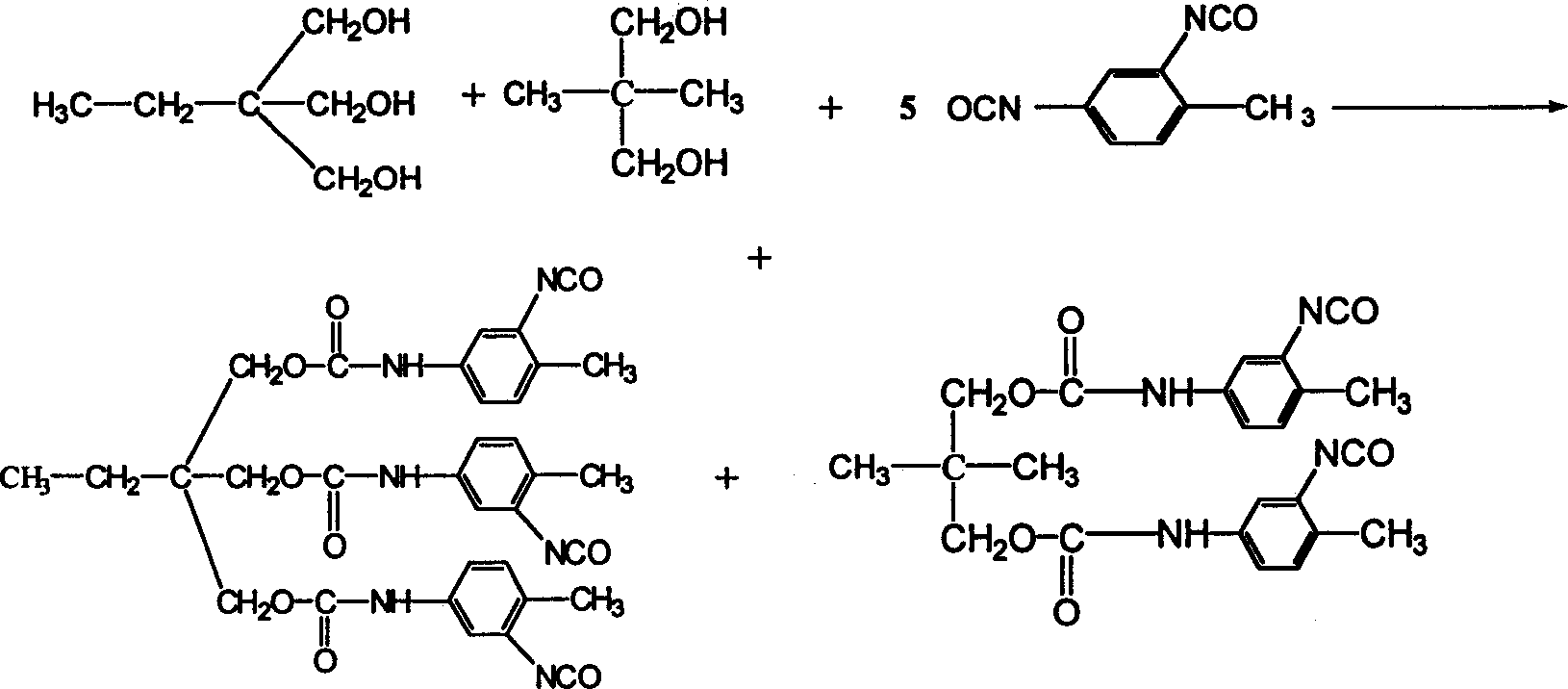 Process for preparing low free toluene diisocyanate curing agent