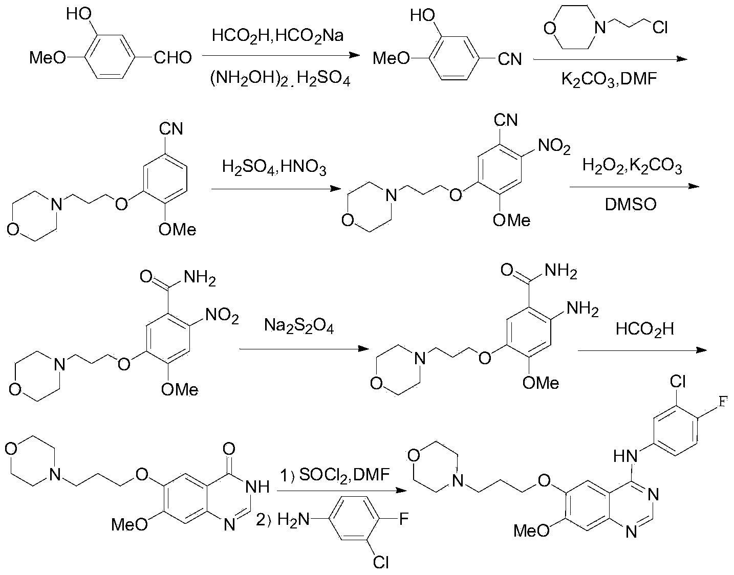 Method for preparing 7-methoxy-6-(3-morpholine-4-propoxy) quinazoline-4(3H)-ketone