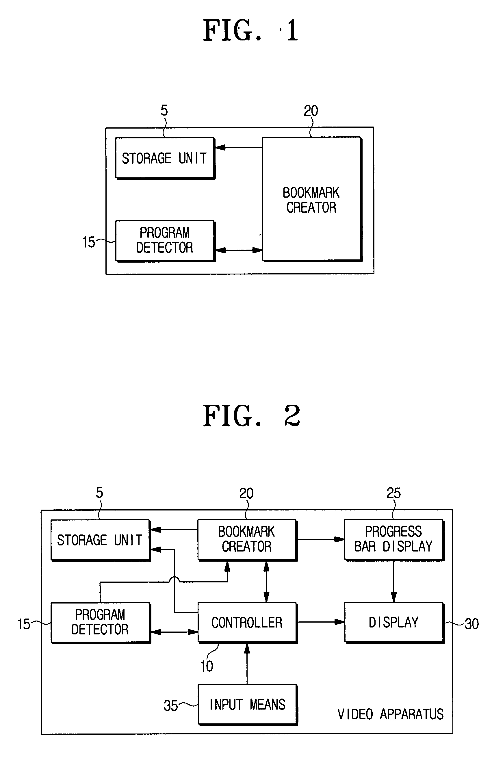 Video apparatus having bookmark function for searching programs and method for creating bookmarks