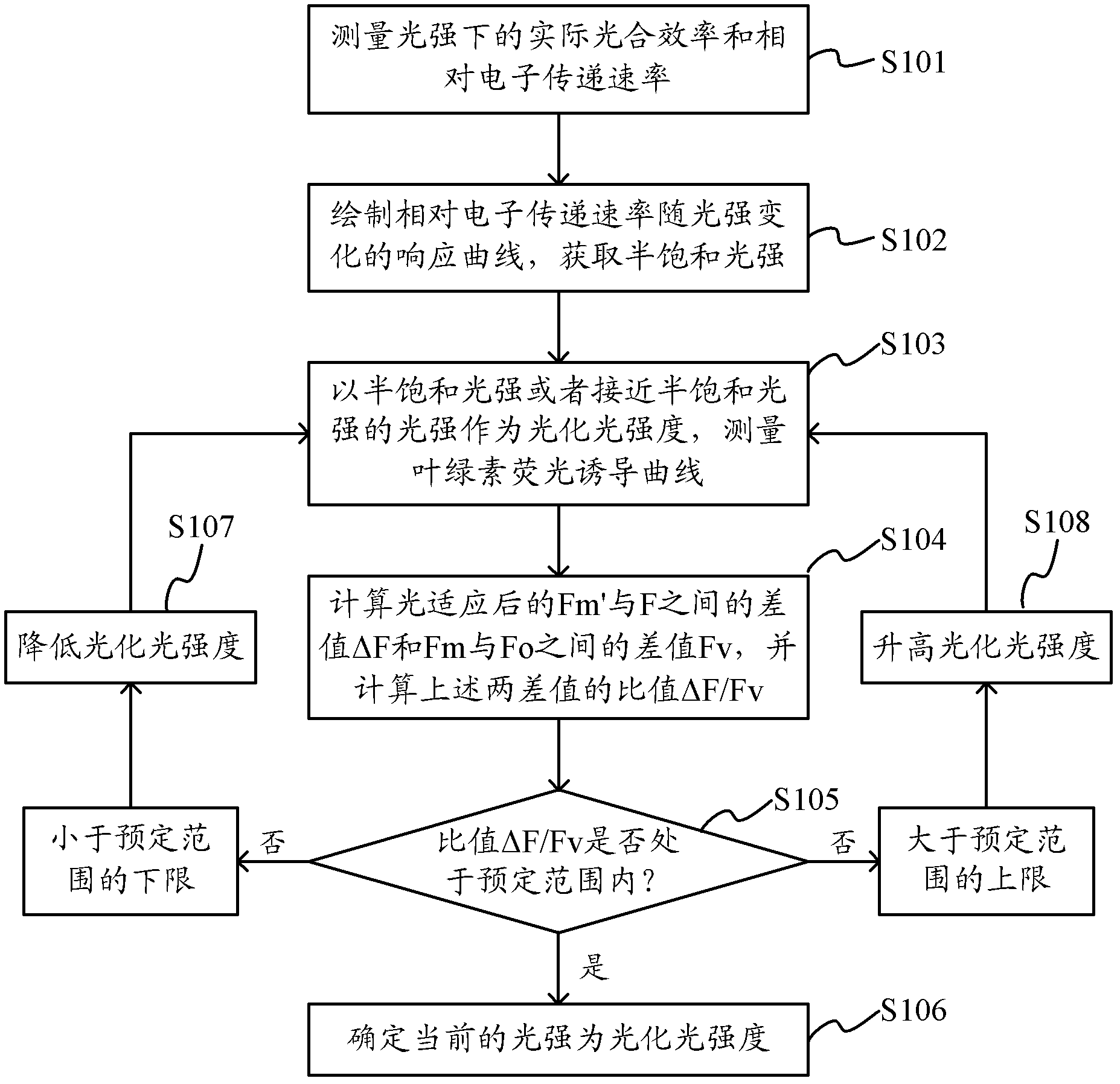 Method for confirming actinic light intensity in chlorophyll fluorescence induction curve measurement