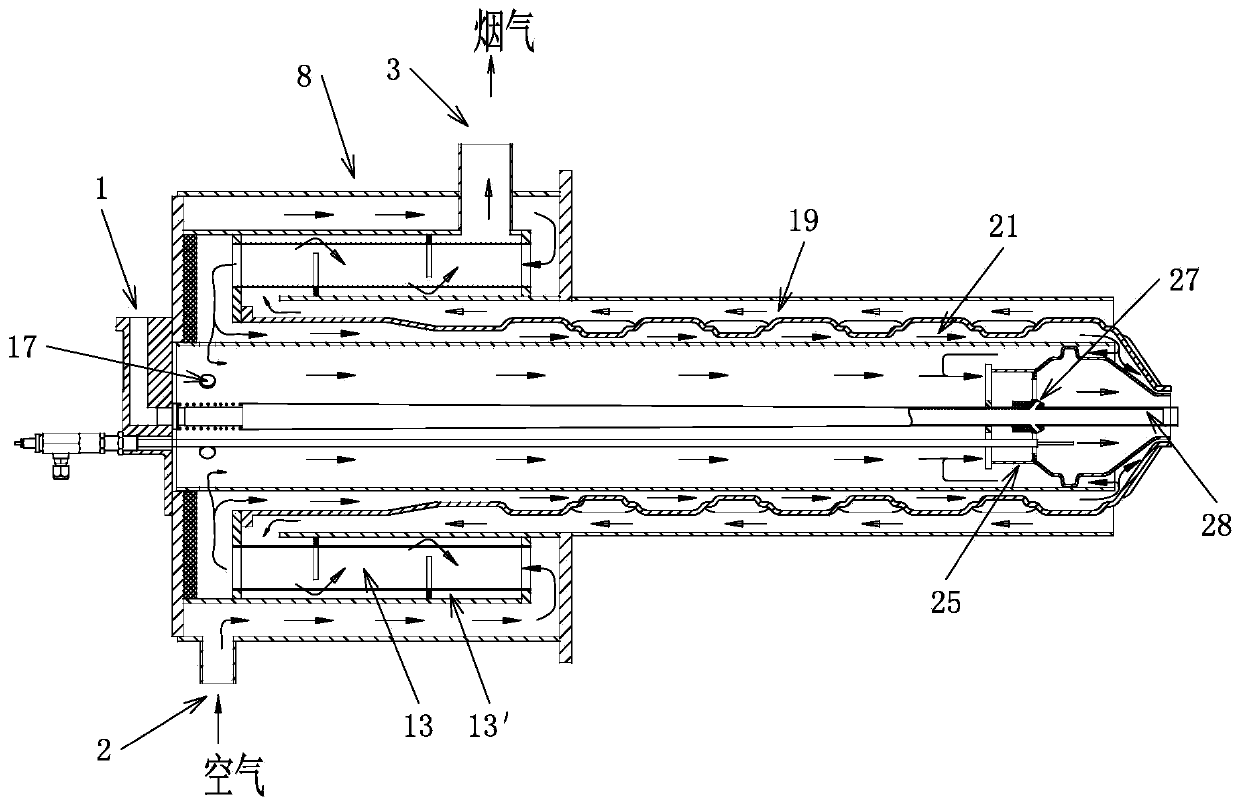 High-efficiency low-NOx two-stage self-preheating burner