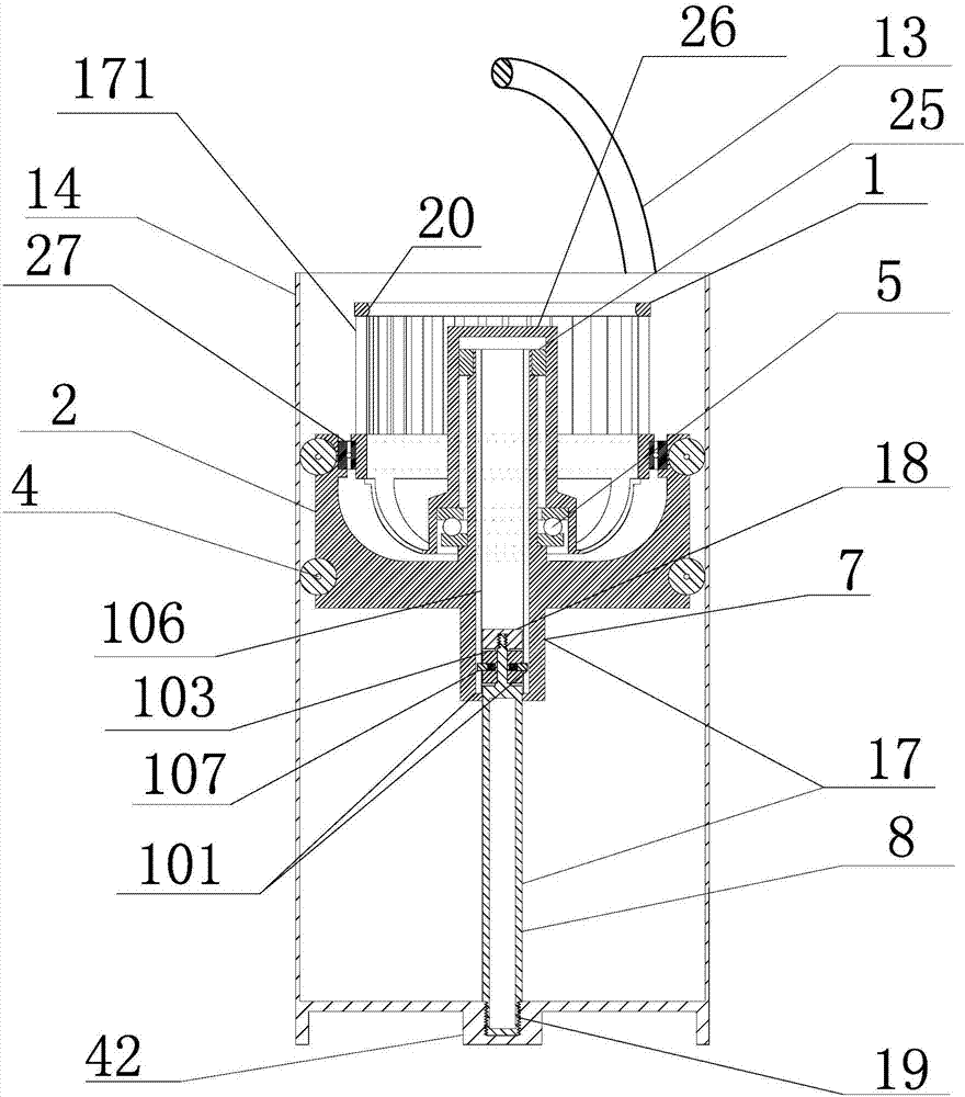 Rotary mop jet-flow washing spin dryer with rotary movable-pin self-locking lifting lateral axial prismatic cylinder