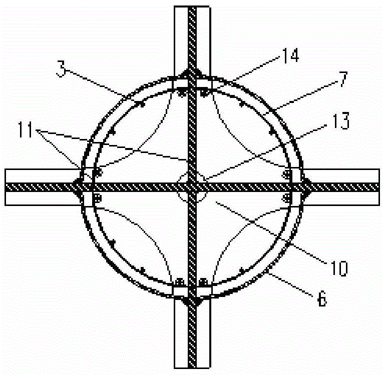 Round steel tube confined reinforced concrete column-steel beam frame joint with through steel beam