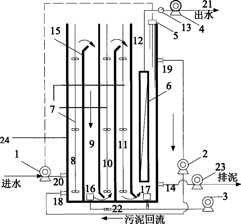 Membrane bioreactor for denitrification and waste water denitrification method