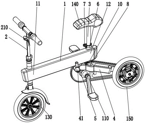 Folding electric bicycle frame and folding electric bicycle